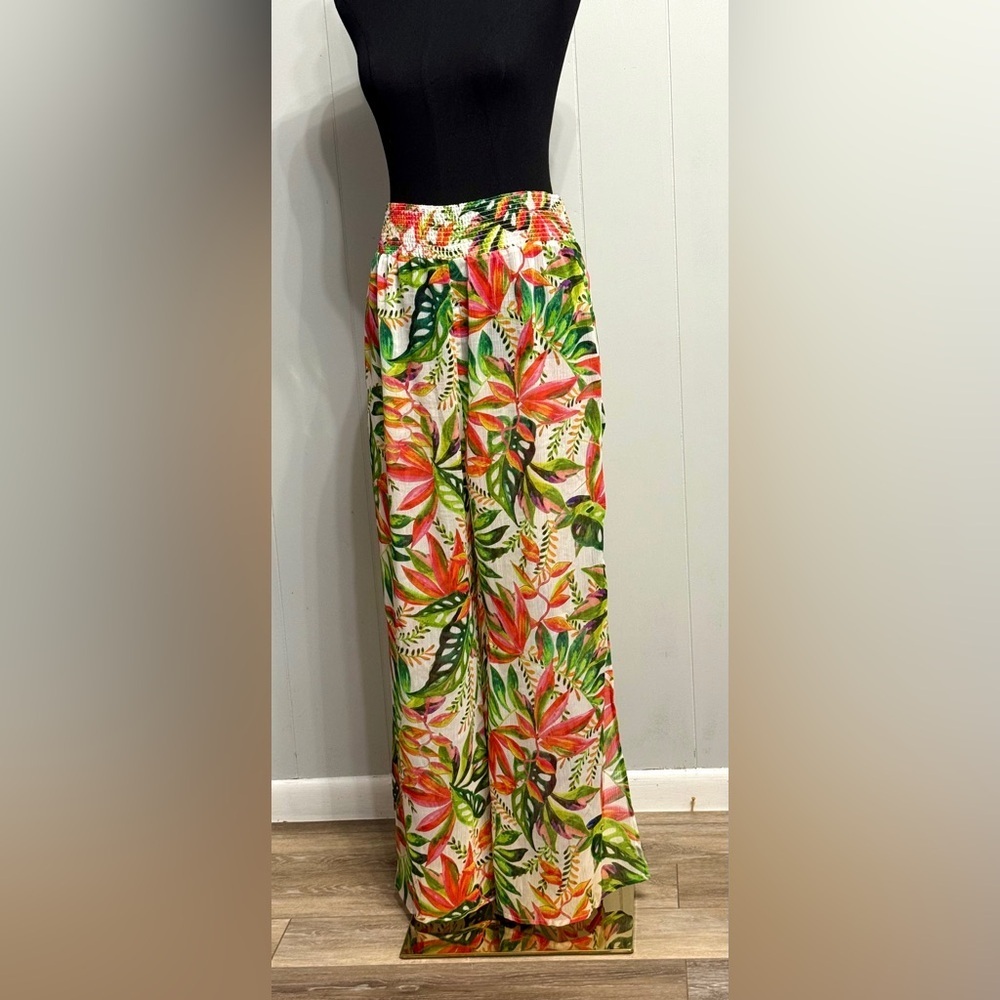 #7) Tropical Floral sheer pants with open leg